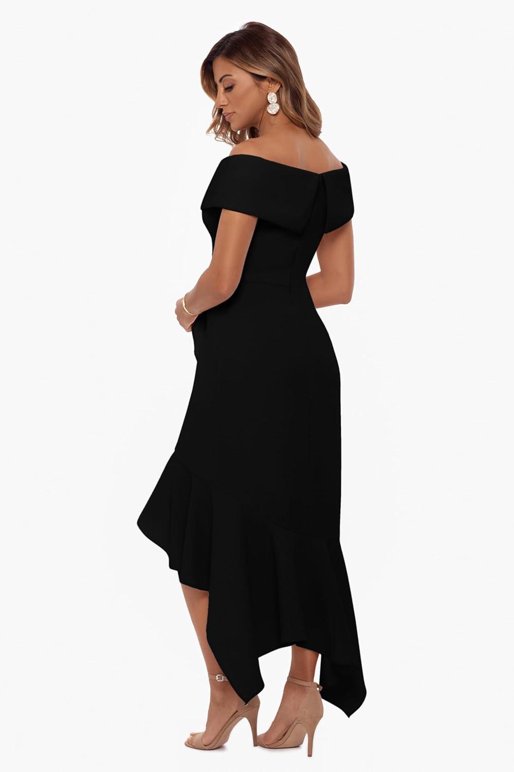 image:imageXscape Womens Sweetheart Neckline OffShoulder Crepe Midi Dress with Hanky Hem Black 6