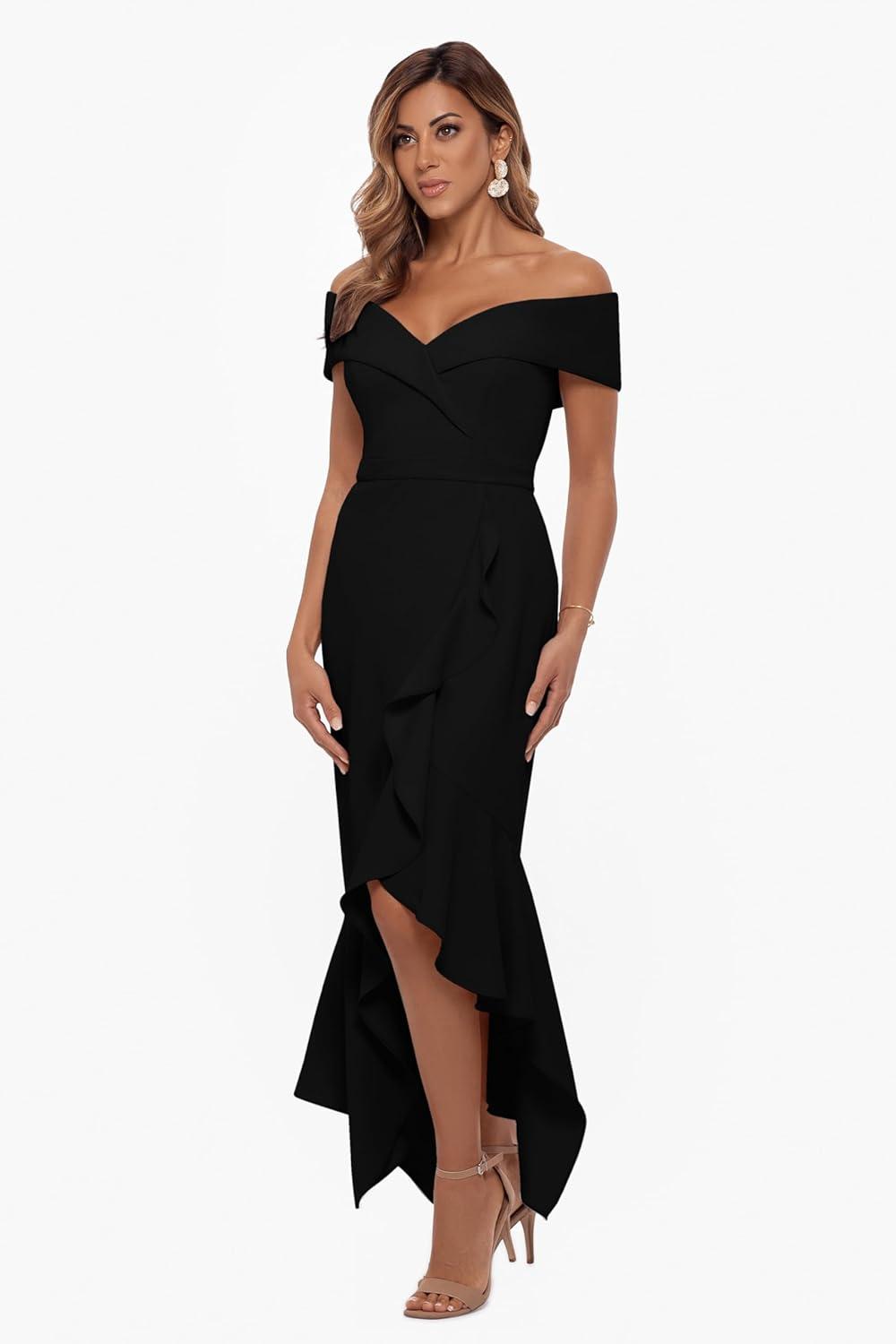 image:imageXscape Womens Sweetheart Neckline OffShoulder Crepe Midi Dress with Hanky Hem Black 6