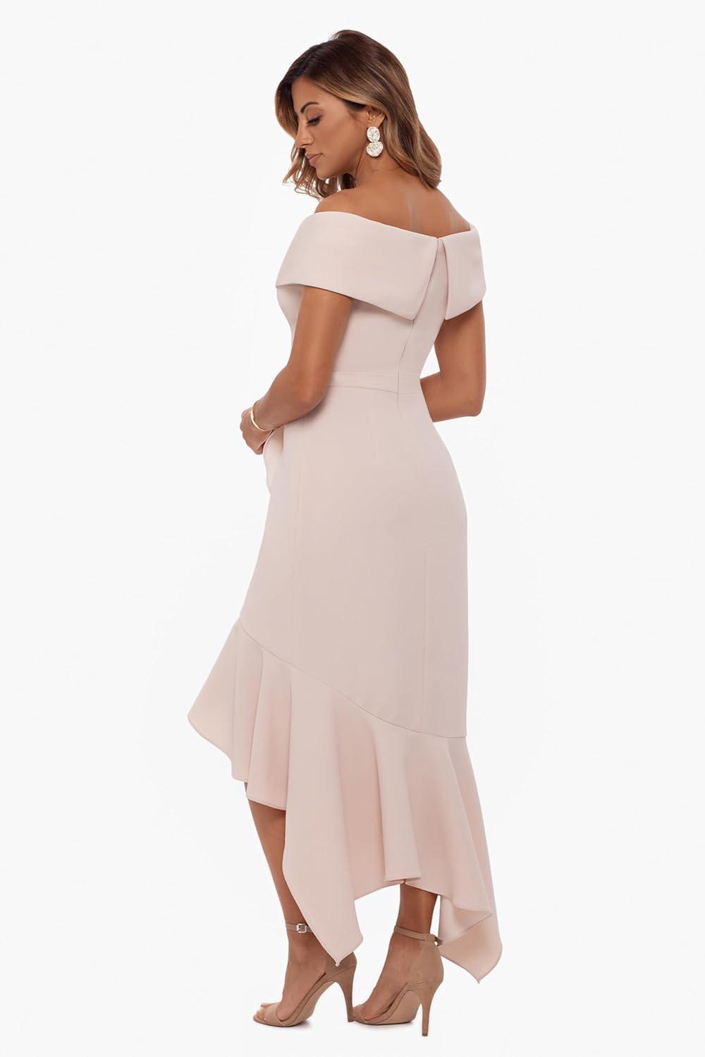 image:imageXscape Womens Sweetheart Neckline OffShoulder Crepe Midi Dress with Hanky Hem Blossom 6