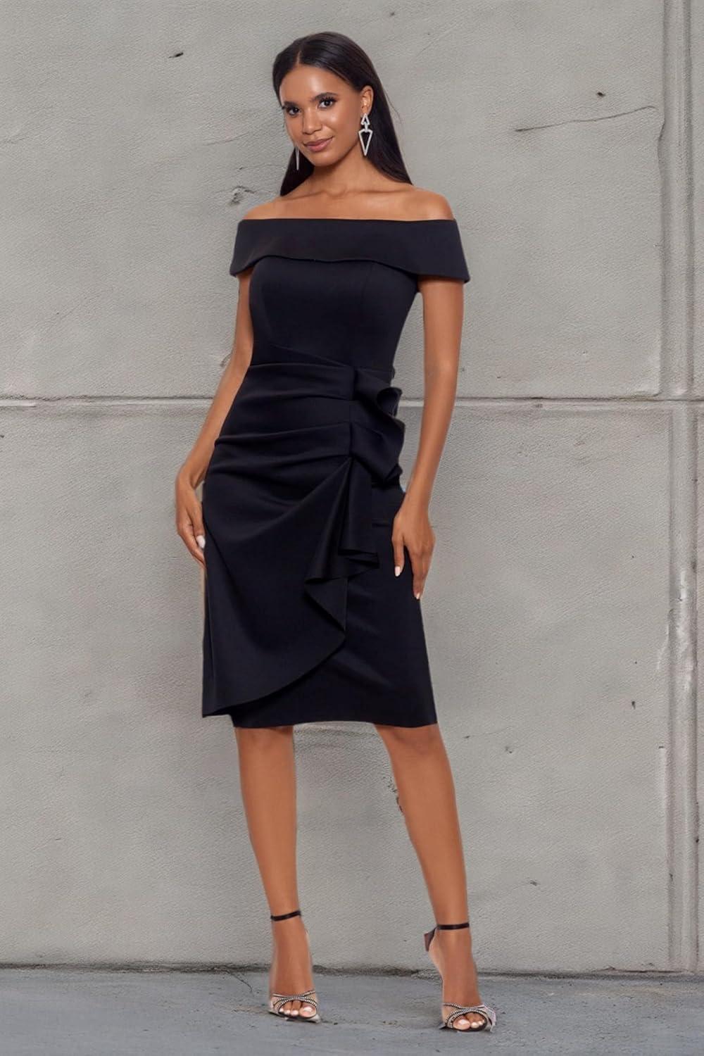 image:imageXscape Womens Xscape Womens KneeLength OffTheShoulder with Ruffled Side Detail and Fitted SilhouetteBlack