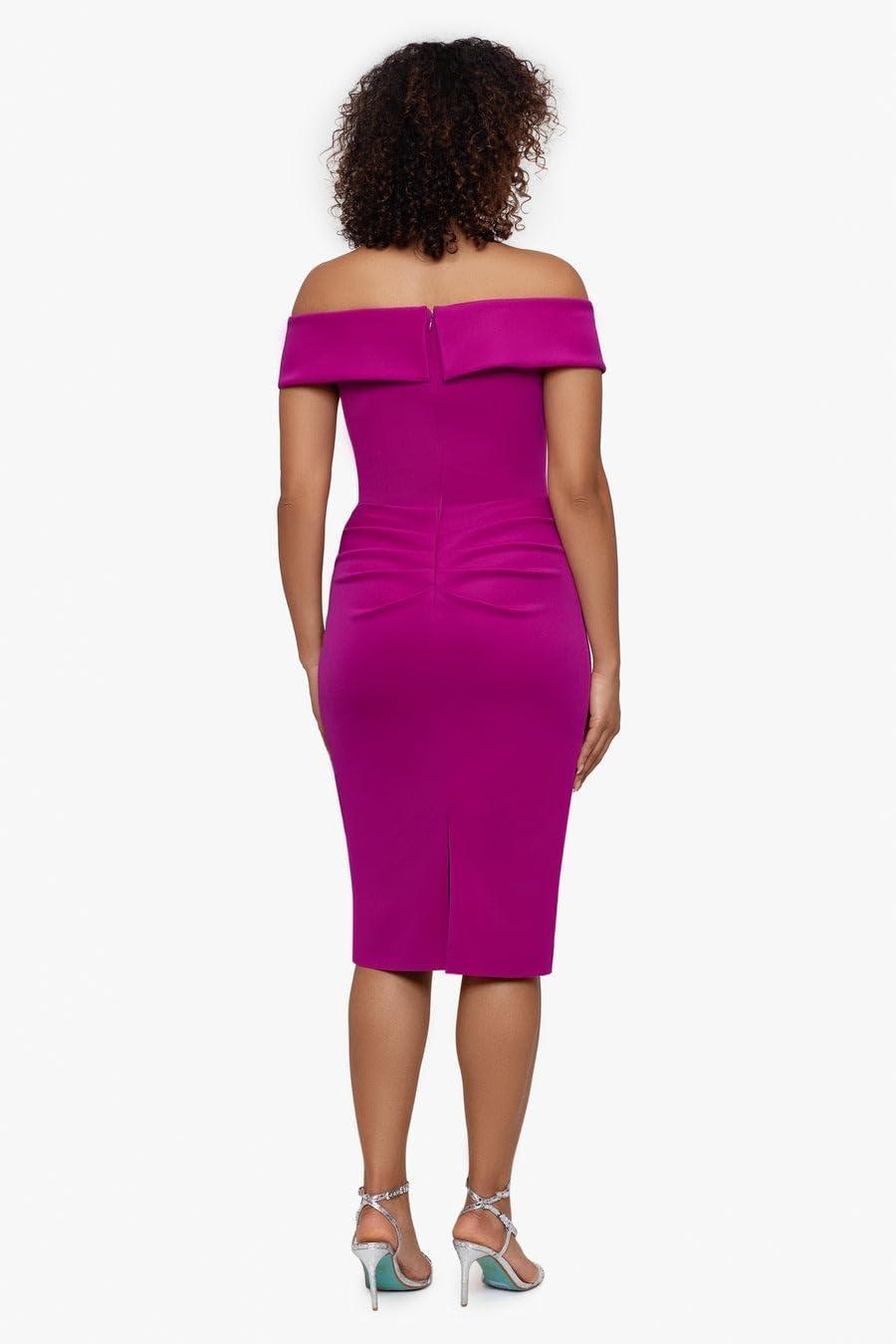 image:imageXscape Womens Xscape Womens KneeLength OffTheShoulder with Ruffled Side Detail and Fitted SilhouetteOrchid Pink