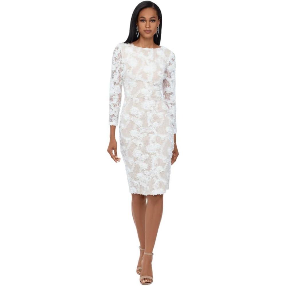 image:imageXscape Womens Long Sleeve Raised Floral Lace Midi Length Dress Reg and Petite Ivory 6