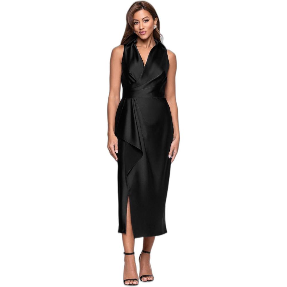 image:imageXscape Womens Midi Satin Collared Top DressBlack