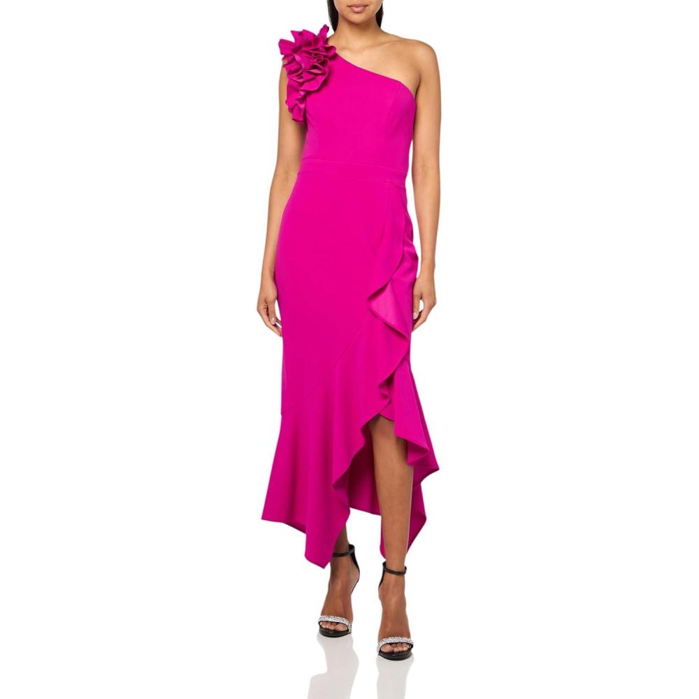 image:imageXscape Womens Xscape Womens Off The Shoulder Sweetheart Neck Ruffle Knee Length DressNew Fushia