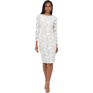 Xscape Women’s Long Sleeve Raised Floral Lace Midi Length Dress (Reg and Petite), Ivory, 6