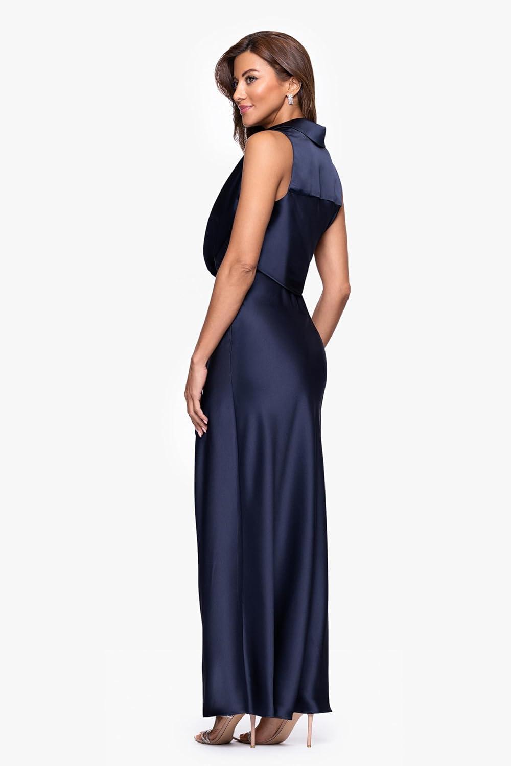 image:imageXscape Womens Long Satin Collared Top DressNavy