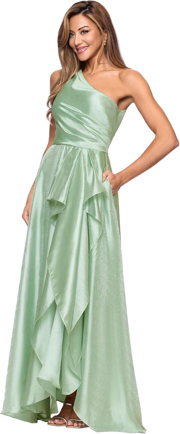 image:imageXscape Womens Organza One Shoulder Ruffle Floor Length DressSage