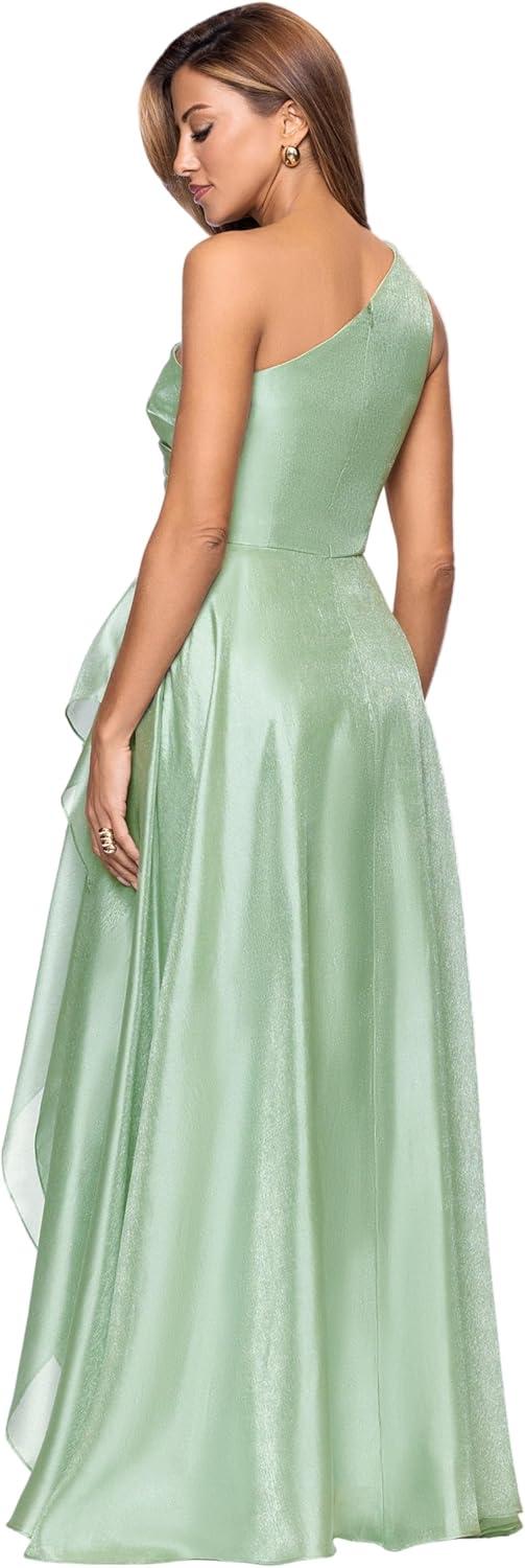 image:imageXscape Womens Organza One Shoulder Ruffle Floor Length DressSage