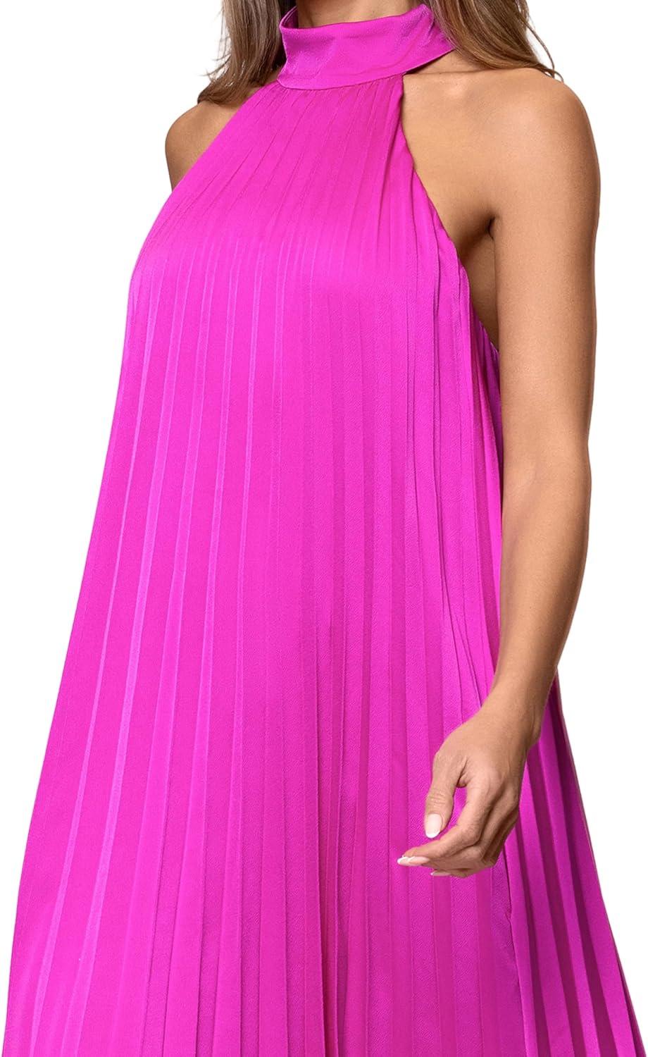 image:imageXscape Womens Satin Halter Sleeveless Floor Length DressFuchsia