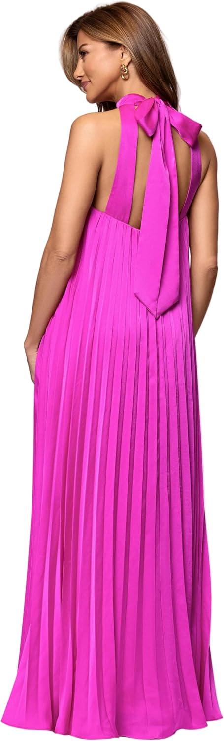 image:imageXscape Womens Satin Halter Sleeveless Floor Length DressFuchsia