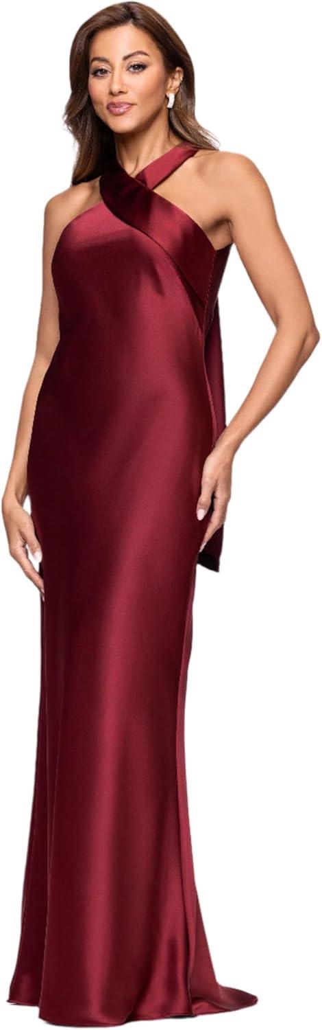 image:imageXscape Womens Satin Halter Sleeveless Floor Length DressWine