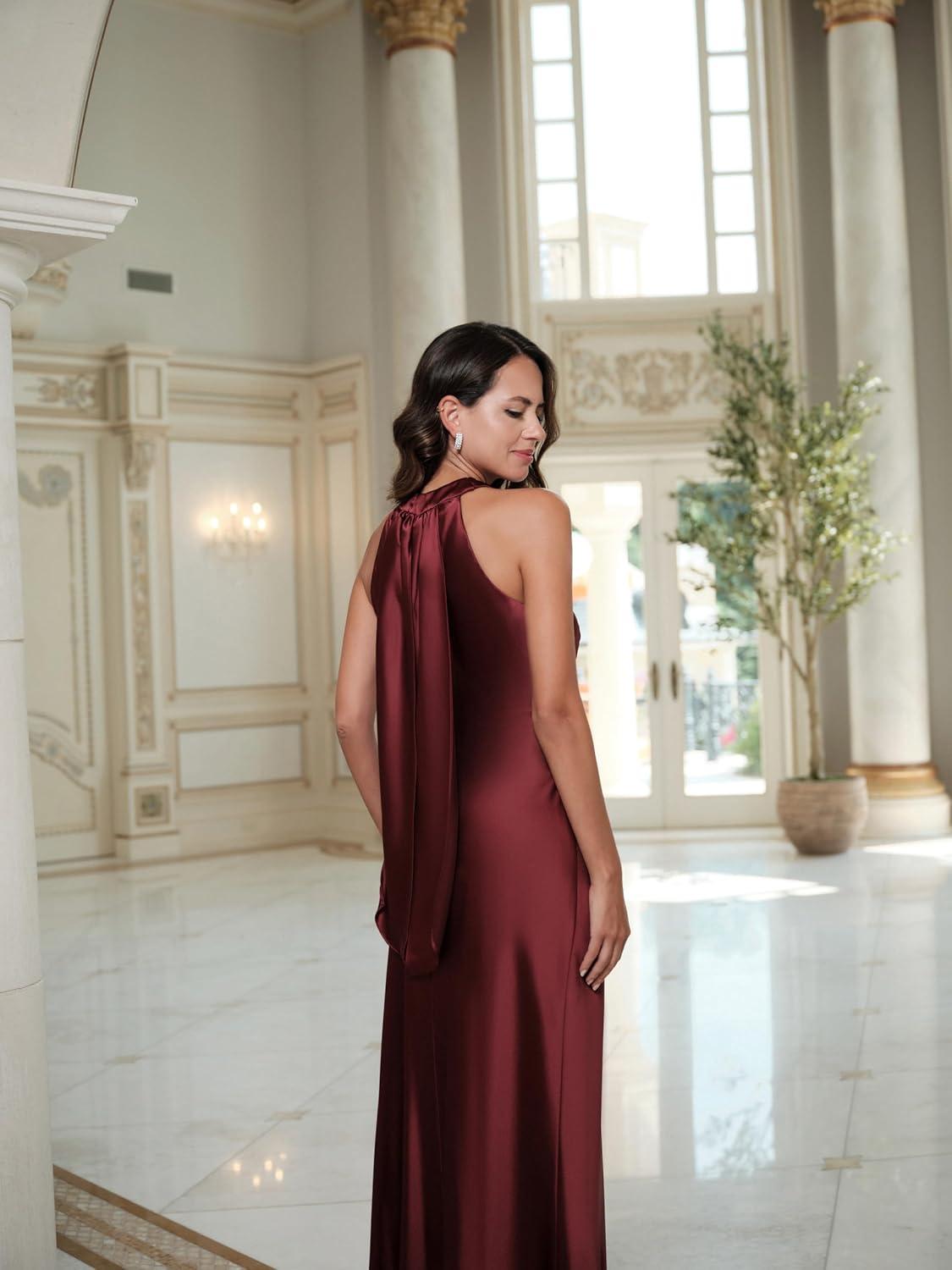 image:imageXscape Womens Satin Halter Sleeveless Floor Length DressWine