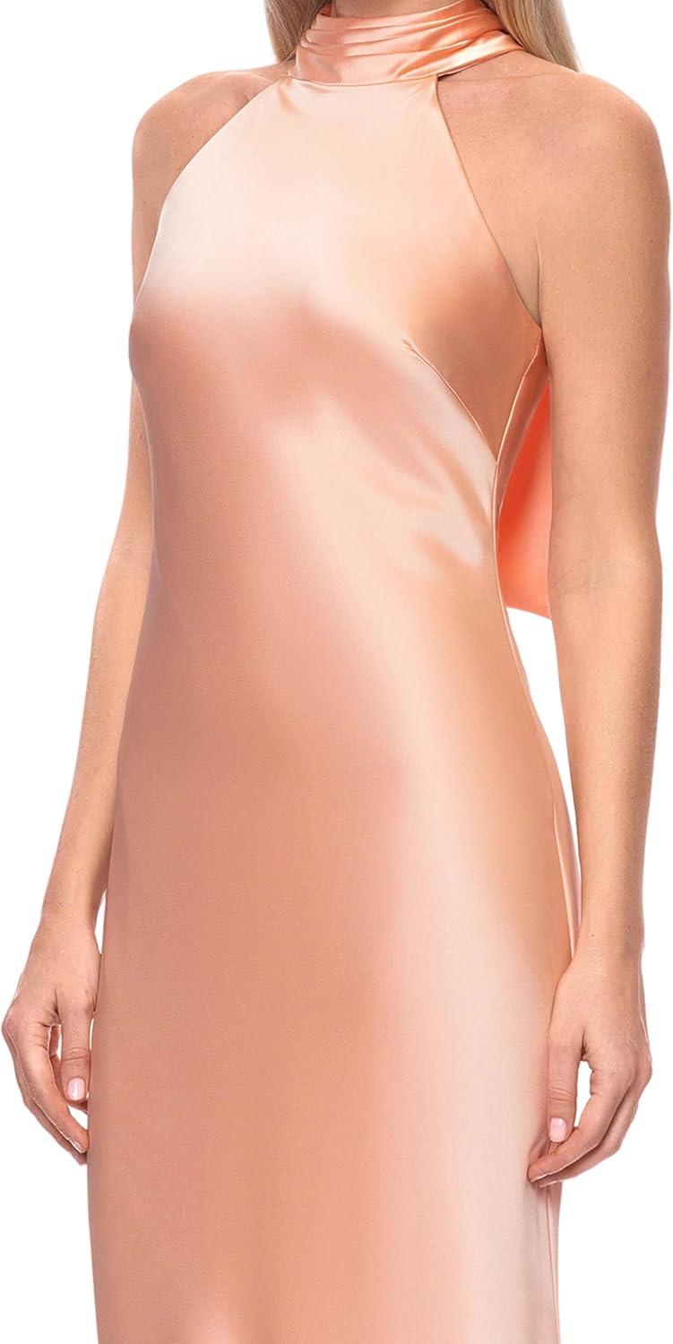 image:imageXscape Womens Satin Mock Neck Halter Floor Length DressPeach