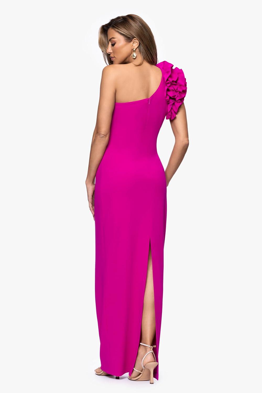image:imageXscape Womens Scuba Crepe One Shoulder Sleeveless Floor Length DressNew Fuchsia