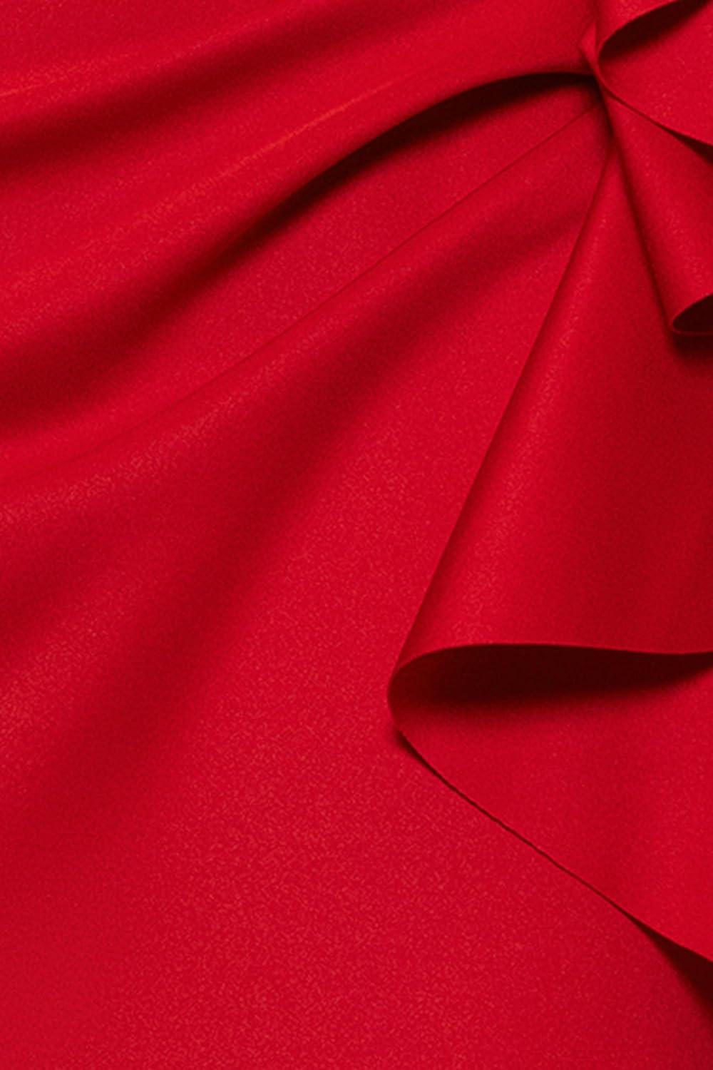 image:imageXscape Womens Sleek Sleeveless VNeck Gown with Cascading Ruffle and High Slit Red 6