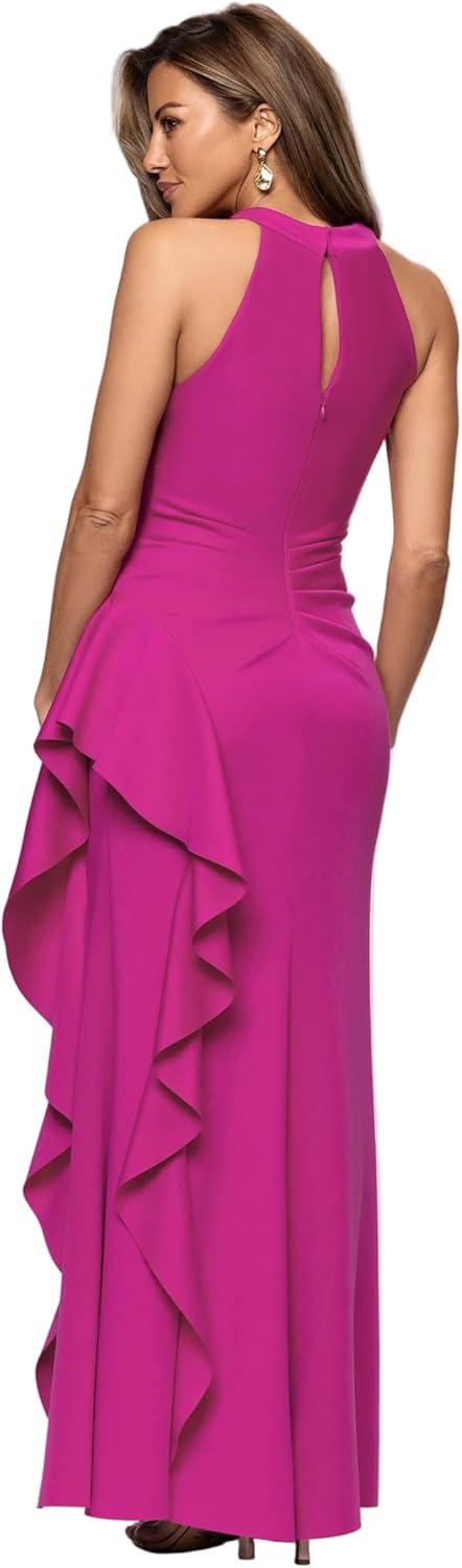 image:imageXscape Womens Techno Scuba Cross Neck Ruffle Floor Length DressOrchid