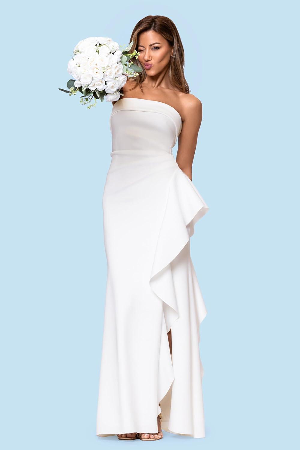 image:imageXscape Womens Techno Scuba Strapless Floor Length DressIvory