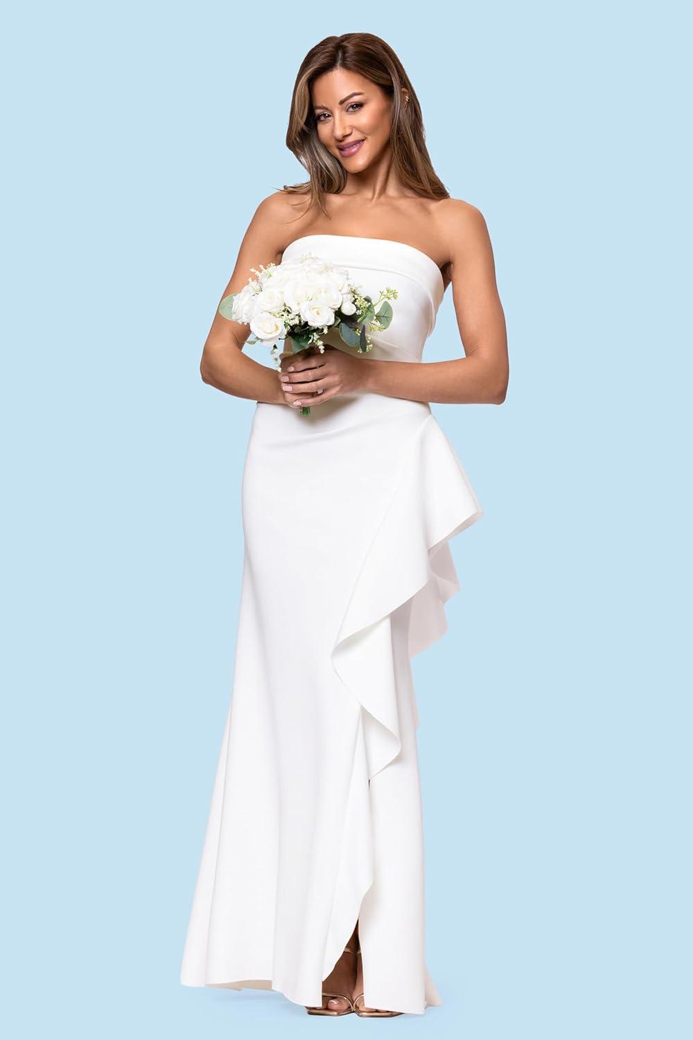 image:imageXscape Womens Techno Scuba Strapless Floor Length DressIvory