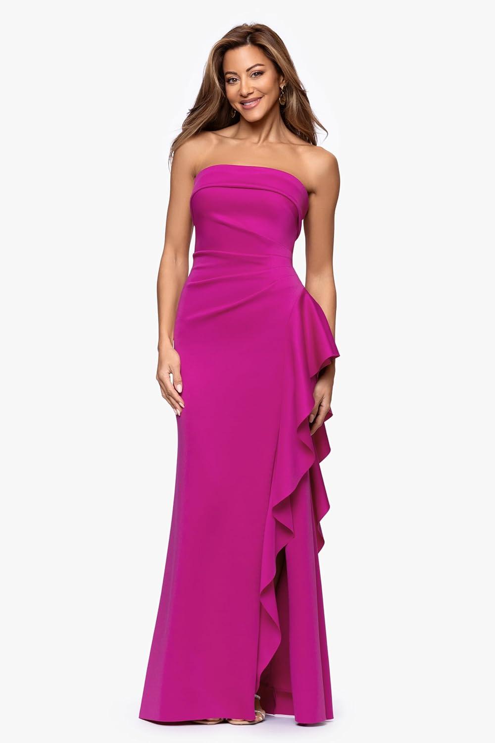 image:imageXscape Womens Techno Scuba Strapless Floor Length DressOrchid