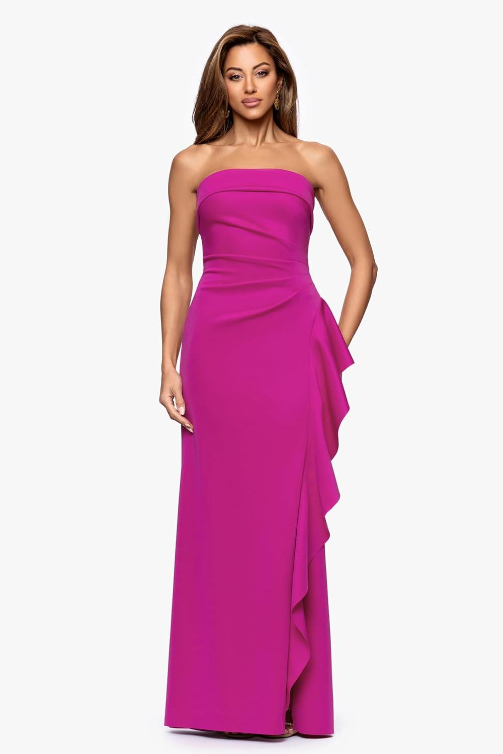 image:imageXscape Womens Techno Scuba Strapless Floor Length DressOrchid