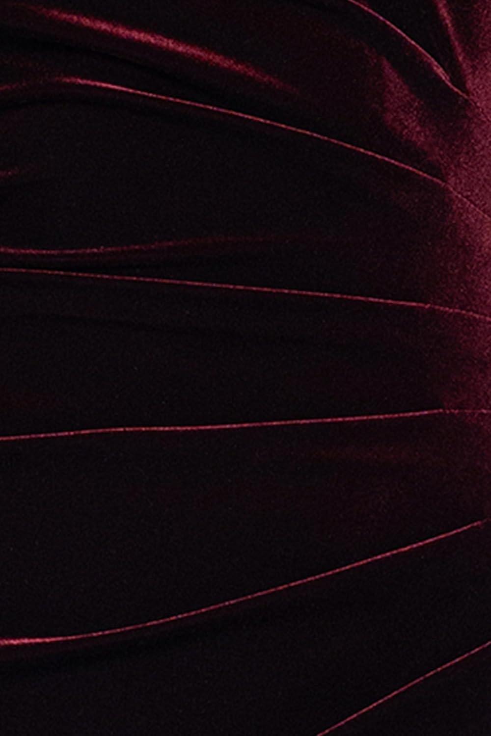 image:imageXscape Womens Velvet Asymmetrical Neck Short Sleeve Floor Length DressBurgundy