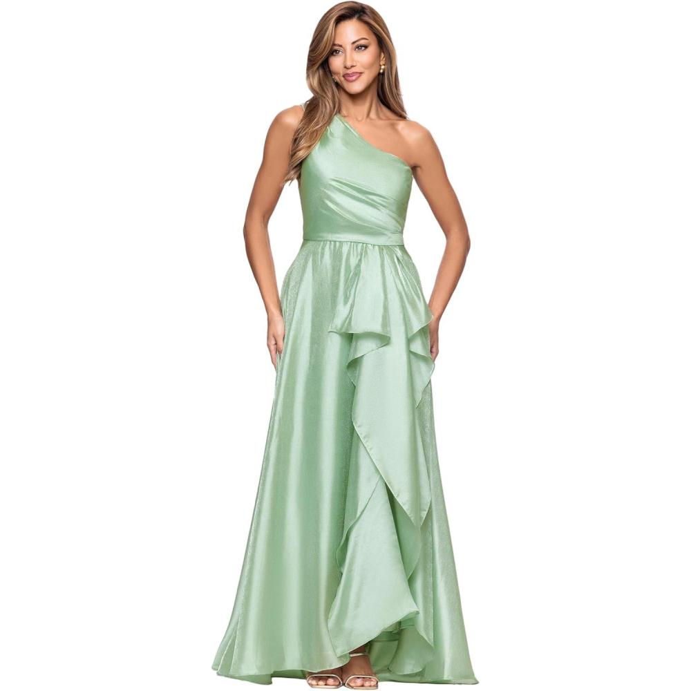 image:imageXscape Womens Organza One Shoulder Ruffle Floor Length DressSage