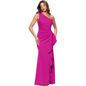 Xscape Womens One-Shoulder Gown with Cascading Ruffle Detail and Ruched Waist(Orchid)