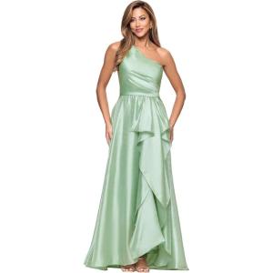 Xscape Womens Organza One Shoulder Ruffle Floor Length Dress(Sage)