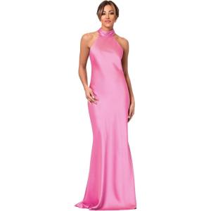 Xscape Women’s Satin Mock Neck Halter Floor Length Dress(Pink)