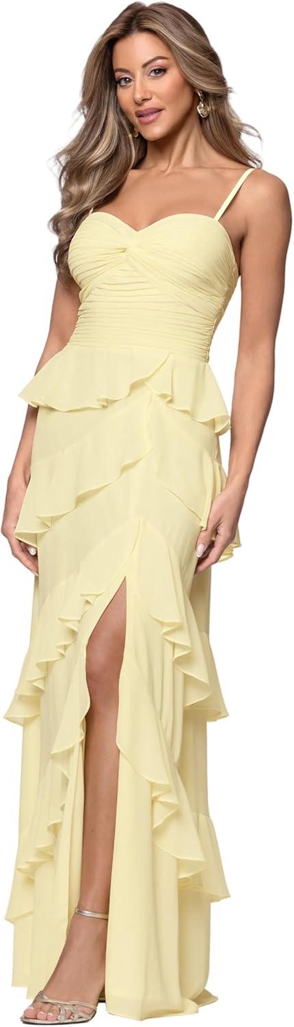 image:imageXscape Womens Chiffon Sweetheart Spaghetti Strap Floor Length DressButter