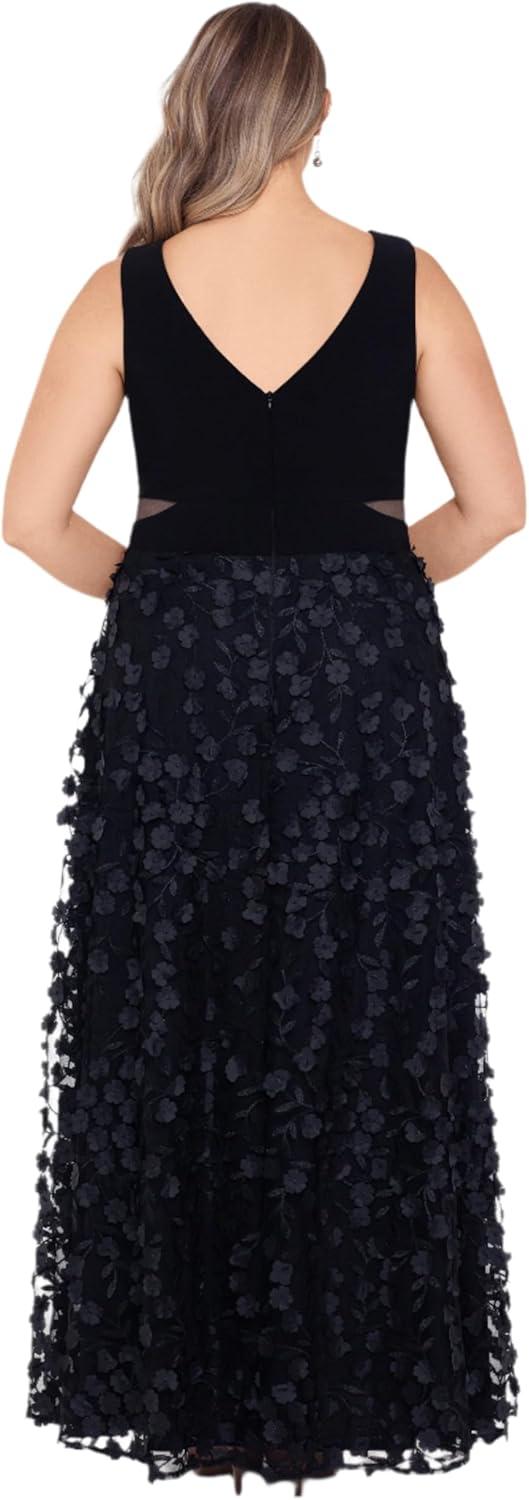 image:imageXscape Womens Jersey Knit Floral Skirt VNeck Floor Length Dress PlusBlack