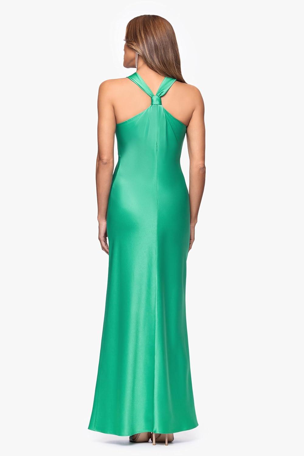 image:imageXscape Womens Satin Cowl Neck Halter Sleeveless Floor Length DressGreen