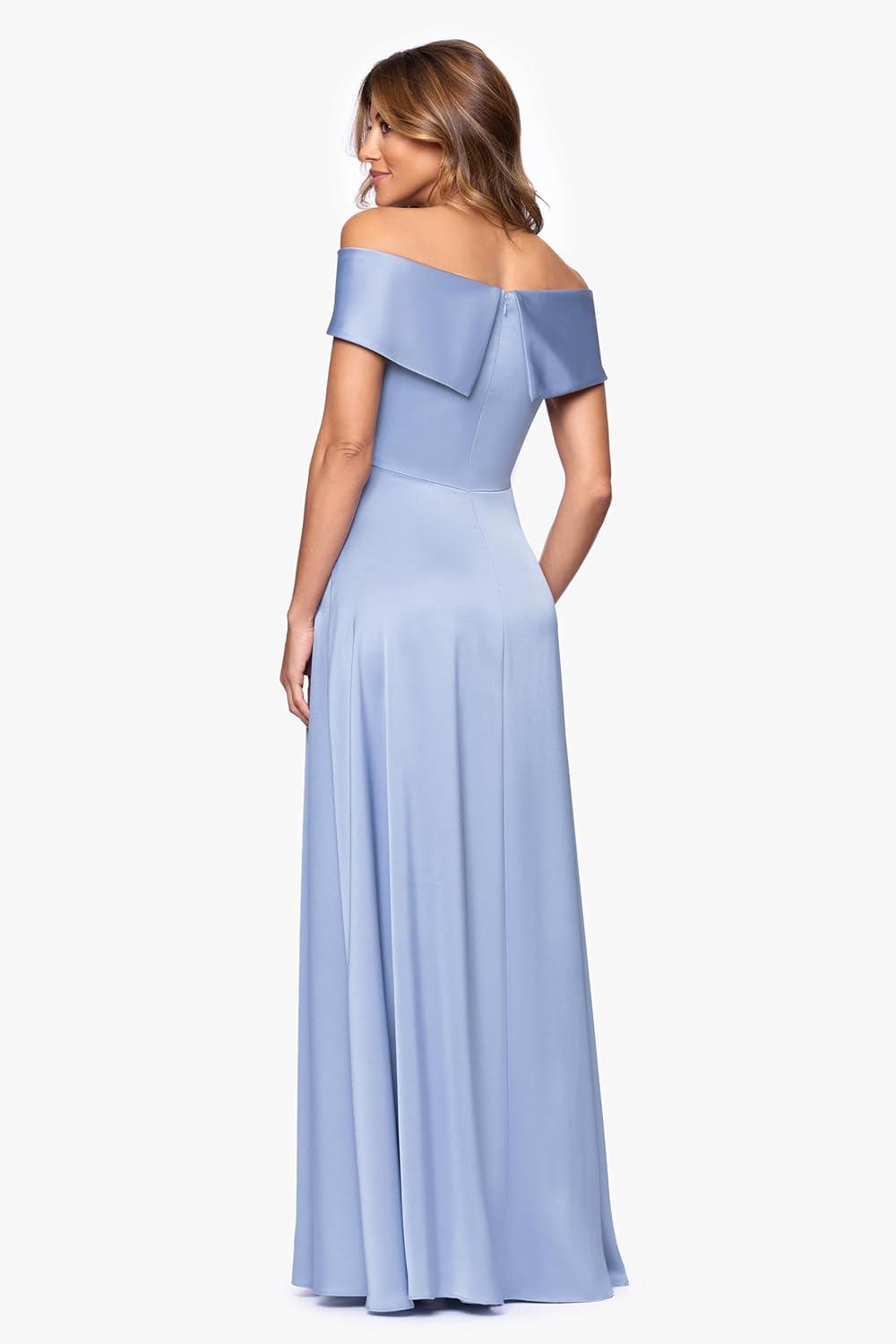 image:imageXscape Womens Satin Off The Shoulder Floor Length Dress PetitePeriwinkle