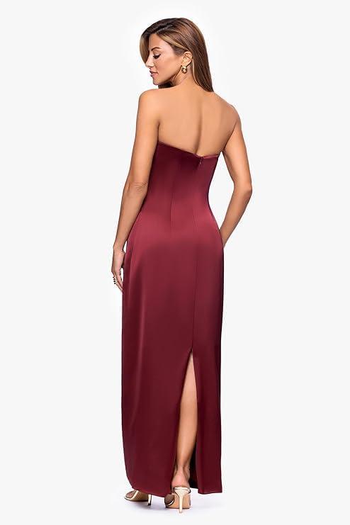 image:imageXscape Womens Satin Strapless Knot Front Floor Length DressWine