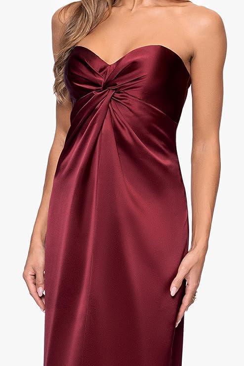 image:imageXscape Womens Satin Strapless Knot Front Floor Length DressWine