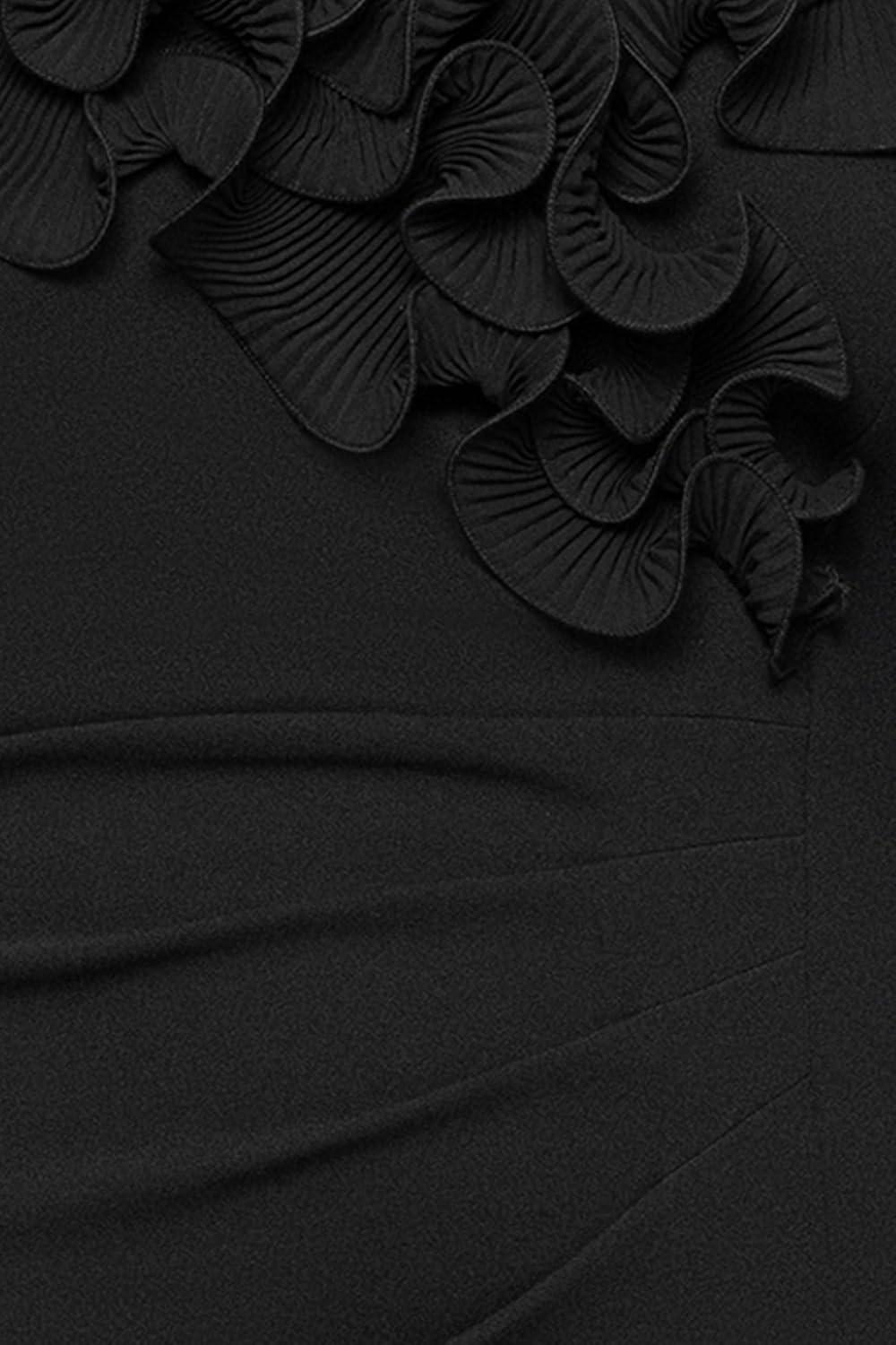 image:imageXscape Womens Scuba Crepe Off The Shoulder Short Sleeve Ruffle Floor Length Dress PlusBlack