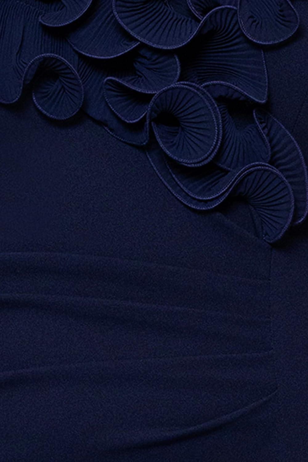 image:imageXscape Womens Scuba Crepe Off The Shoulder Short Sleeve Ruffle Floor Length Dress PlusNavy