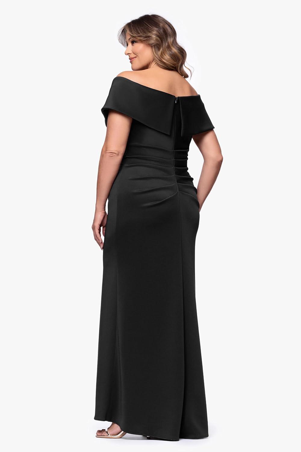 image:imageXscape Womens Scuba Off The Shoulder Ruched Slit Floor Length Dress PlusBlack