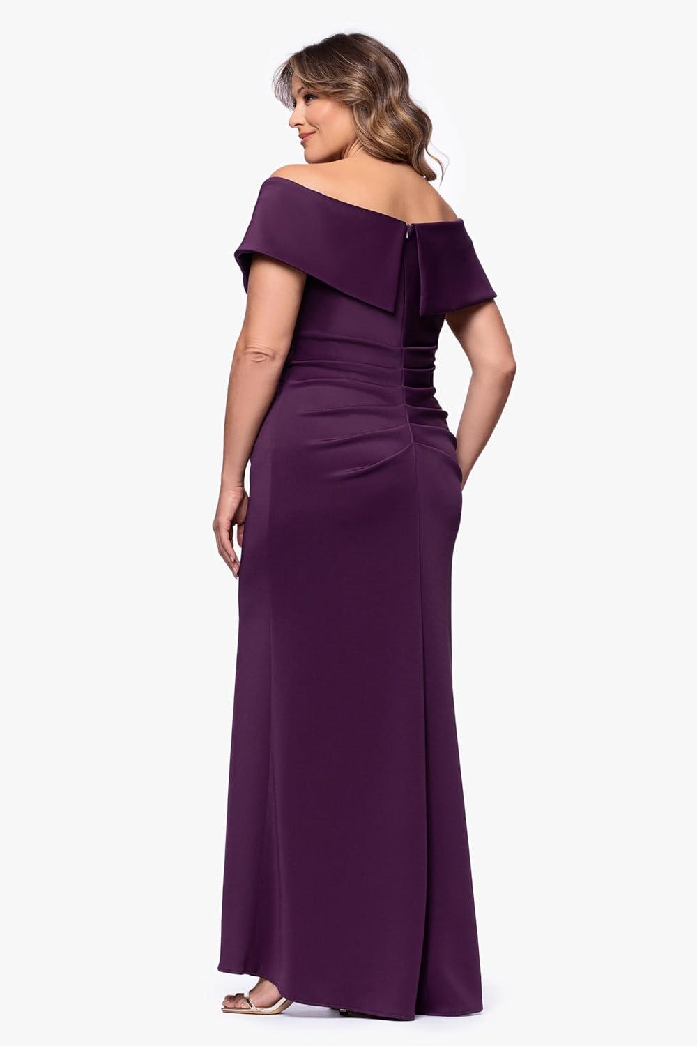 image:imageXscape Womens Scuba Off The Shoulder Ruched Slit Floor Length Dress PlusPlum