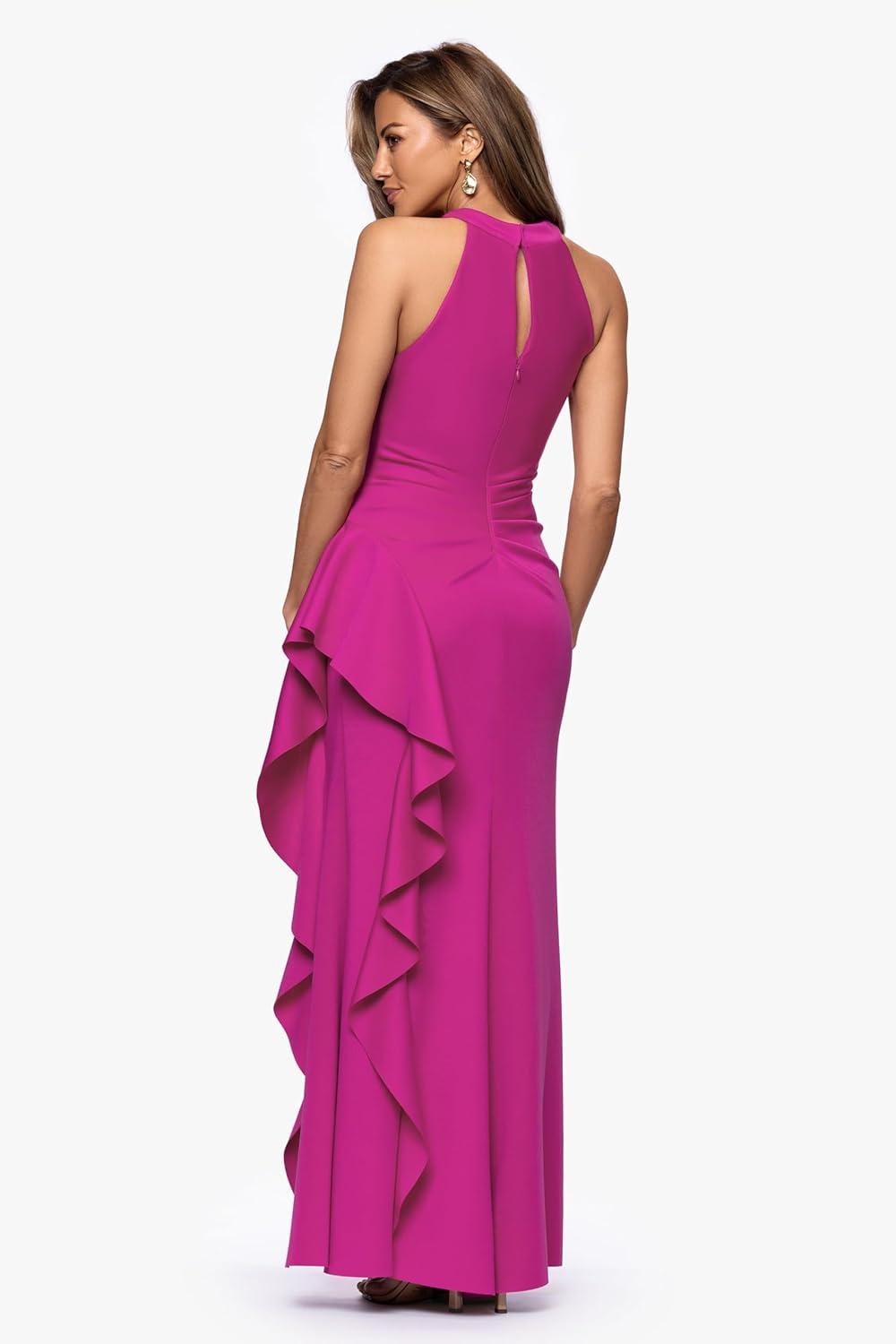 image:imageXscape Womens Techno Scuba Halter Floor Length Dress PetiteOrchid