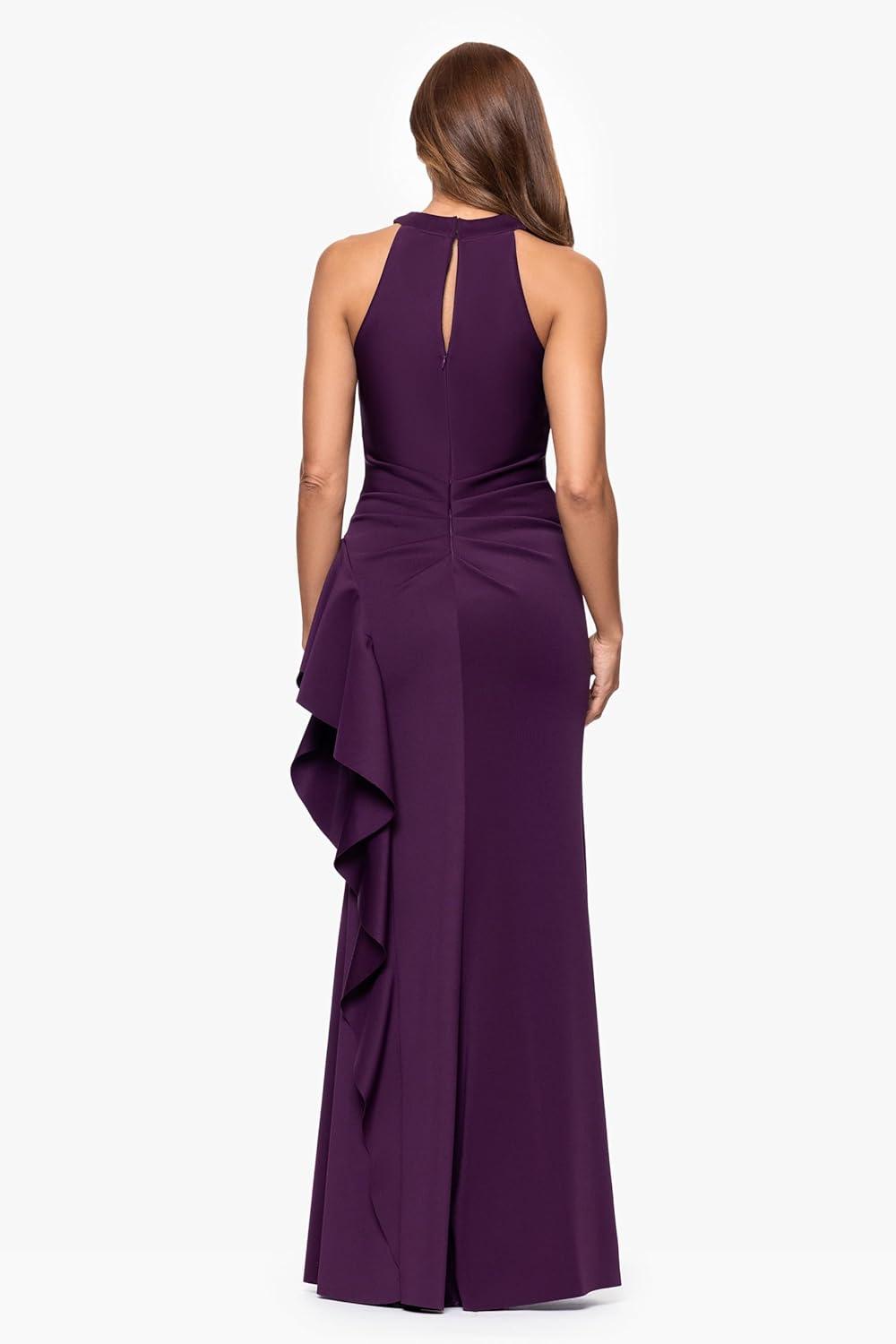 image:imageXscape Womens Techno Scuba Halter Floor Length Dress PetitePlum