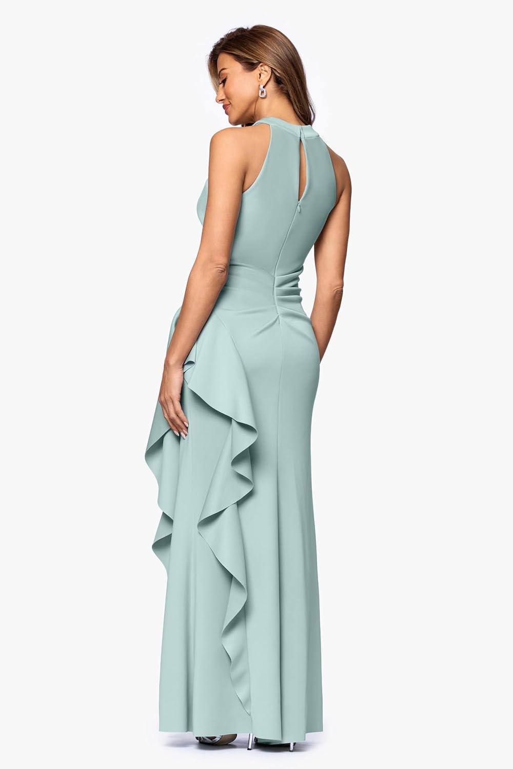 image:imageXscape Womens Techno Scuba Halter Floor Length Dress PetiteSage
