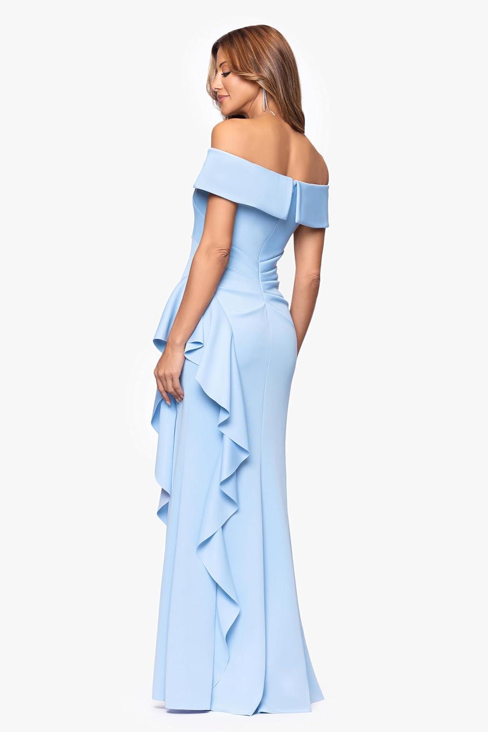 image:imageXscape Womens Techno Scuba Off The Shoulder Floor Length DressLight Blue