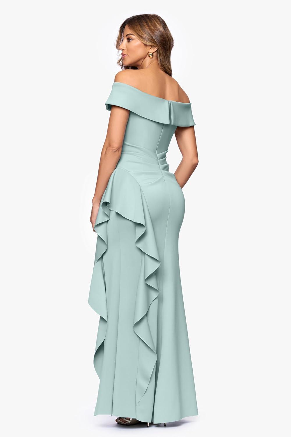 image:imageXscape Womens Techno Scuba Off The Shoulder Floor Length DressSage