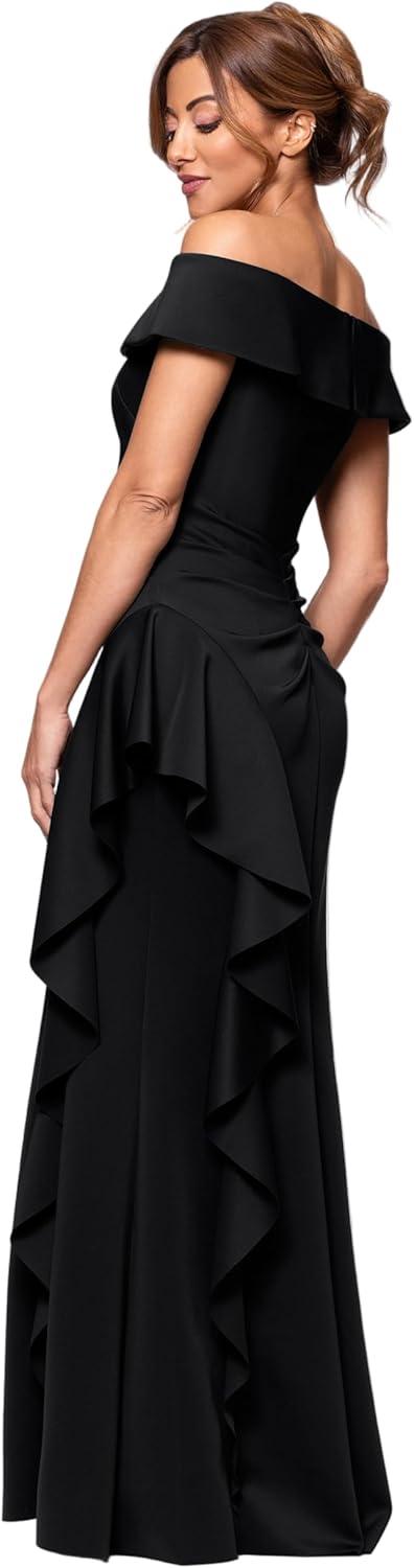 image:imageXscape Womens Techno Scuba Off The Shoulder Sleeveless Floor Length Dress PetiteBlack