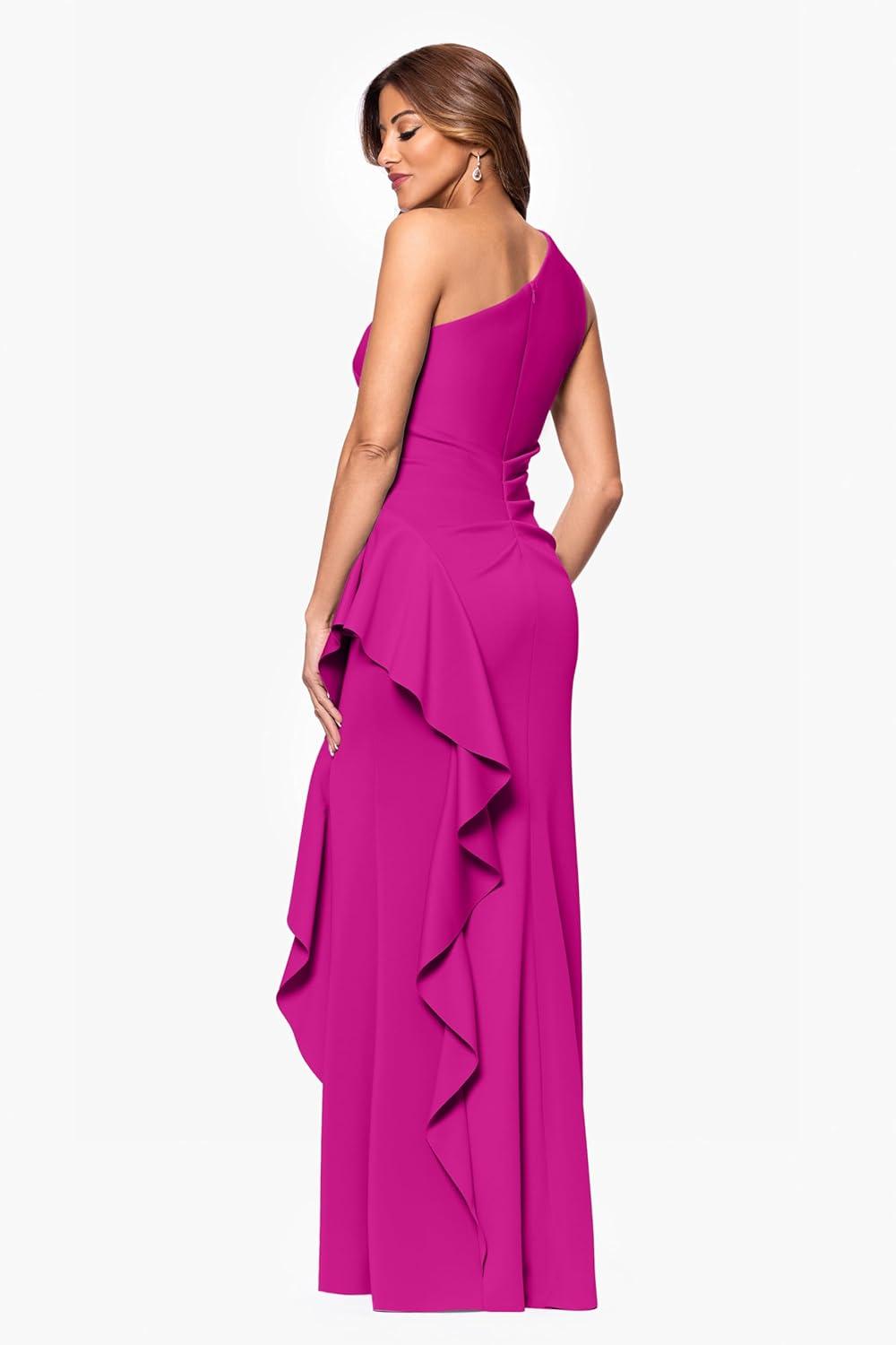 image:imageXscape Womens Techno Scuba One Shoulder Sleeveless Floor Length DressOrchid