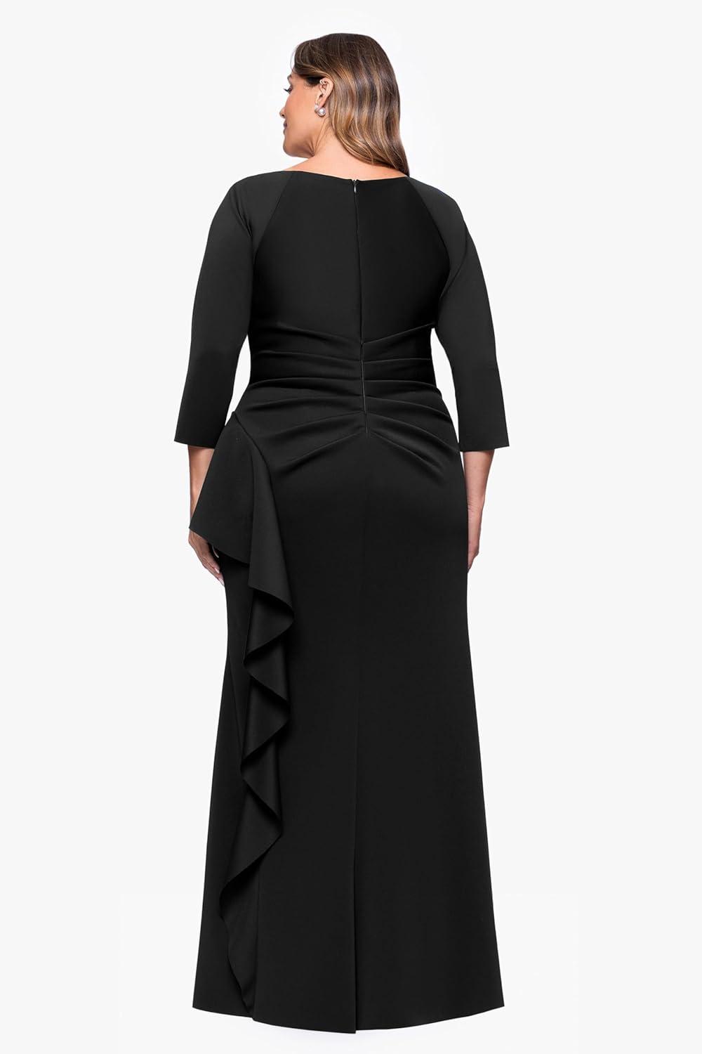 image:imageXscape Womens Techno Scuba VNeck Three Quarter Sleeve Floor Length Dress PlusBlack