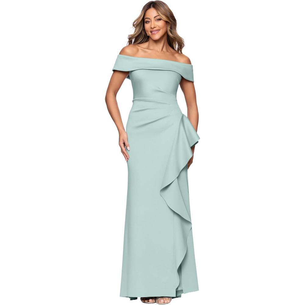 image:imageXscape Womens Techno Scuba Off The Shoulder Floor Length DressSage