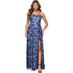 Xscape Women’s 3D Flowers Strapless Floor Length Dress(Navy/Blue)