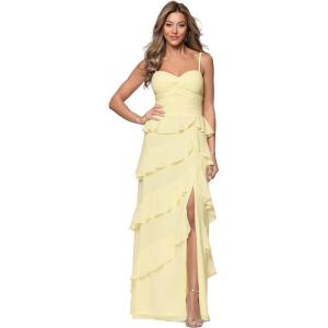 Xscape Womens Chiffon Sweetheart Spaghetti Strap Floor Length Dress(Butter)